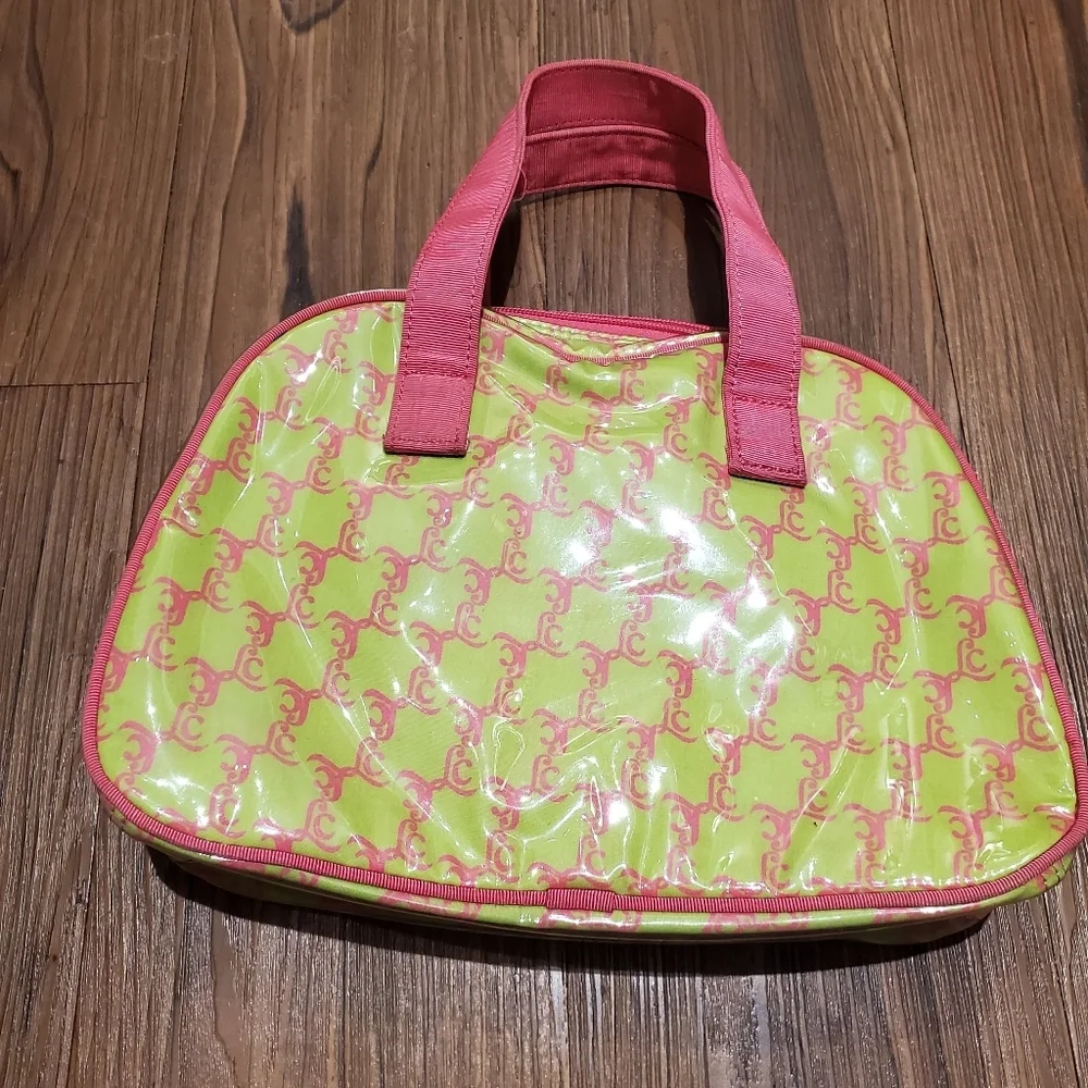 Liz Claiborne Pink Green Makeup Pouch Cosmetic Case Bag Storage Preppy Travel